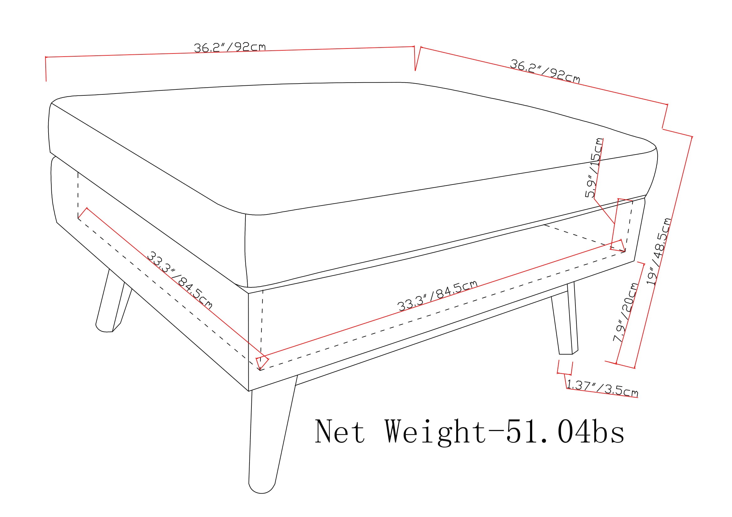 Owen Square Coffee Table Storage Ottoman