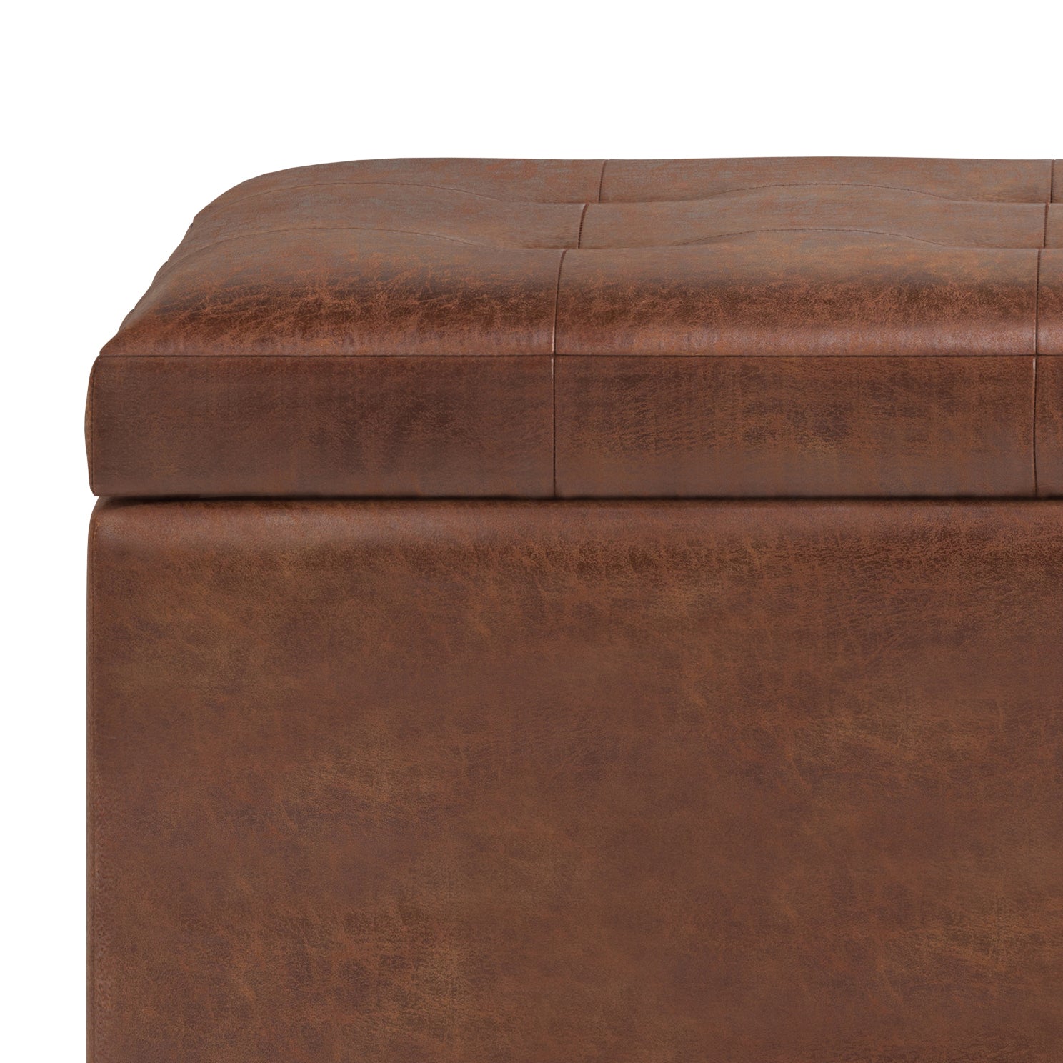 Cosmopolitan 34 Inch Wide Storage Ottoman in Distressed Saddle