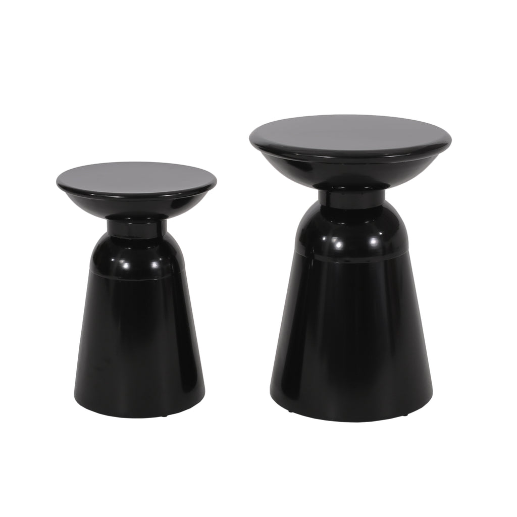 Serenita Outdoor Iron Side Tables with Flared Design, Set of 2