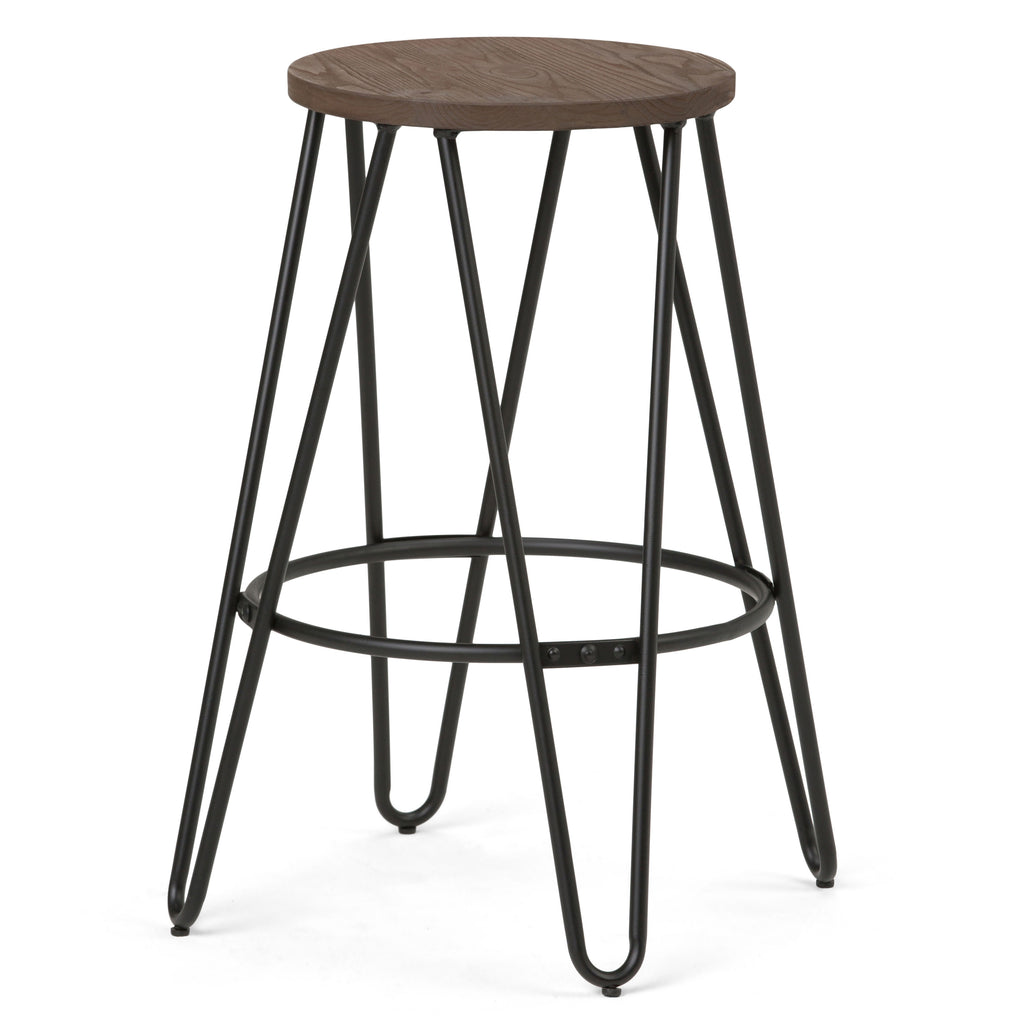 Simeon - 26" Metal Counter Height Stool with Wood Seat (Set of 2) - Cocoa