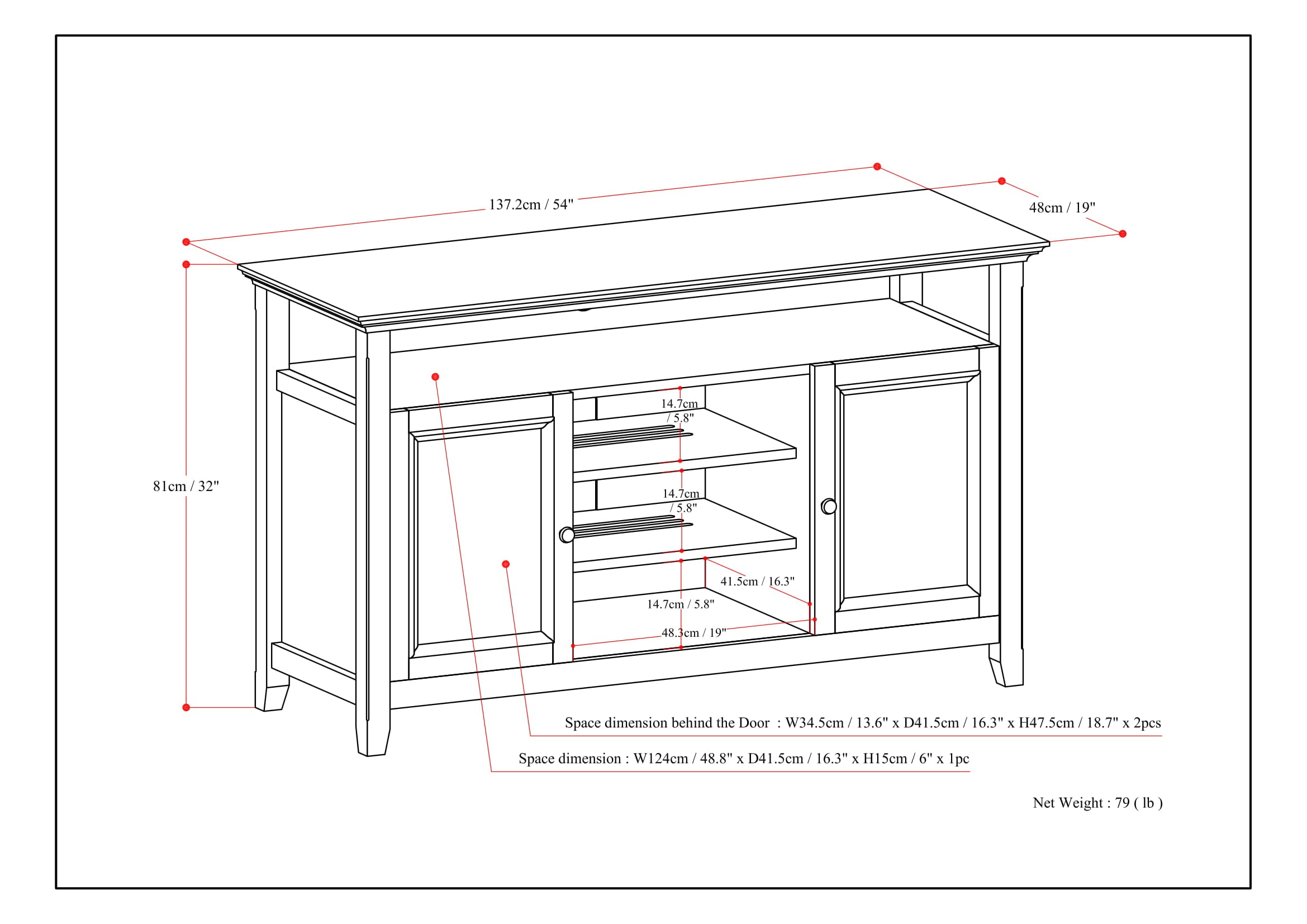 Amherst 54 Inch Wide Solid Wood TV Stand in Hickory