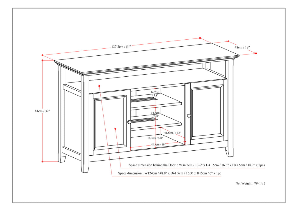 Amherst 54 Inch Wide Solid Wood TV Stand in Medium Saddle