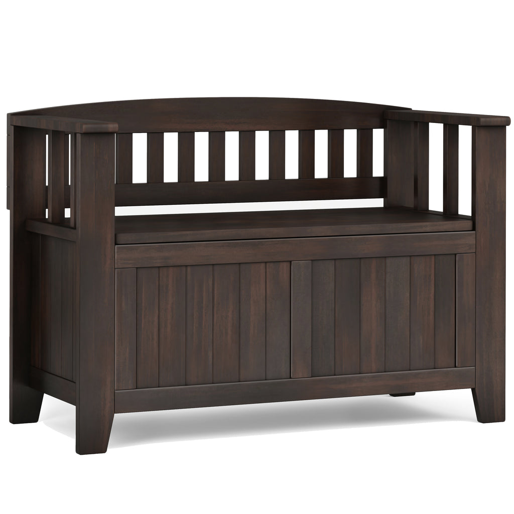 Acadian Solid Wood Small Entryway Storage Bench in Brunette