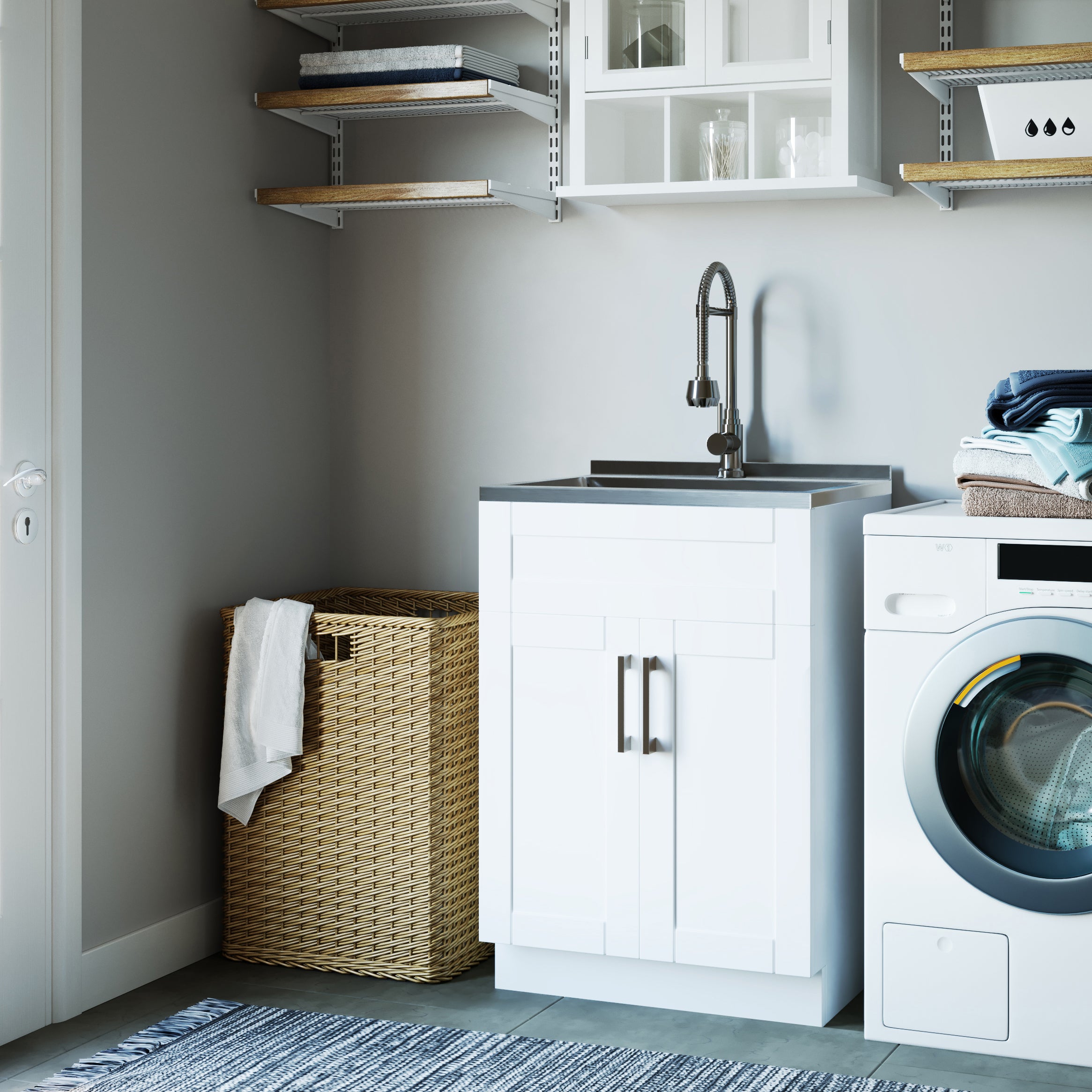 Hennessy Deluxe 24" Laundry Cabinet with Faucet and Stainless Steel Sink