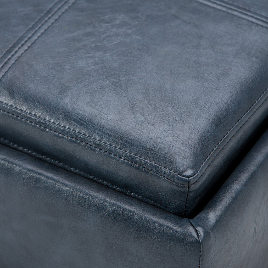 Rockwood 17 Inch Wide Cube Storage Ottoman with Tray in Denim
