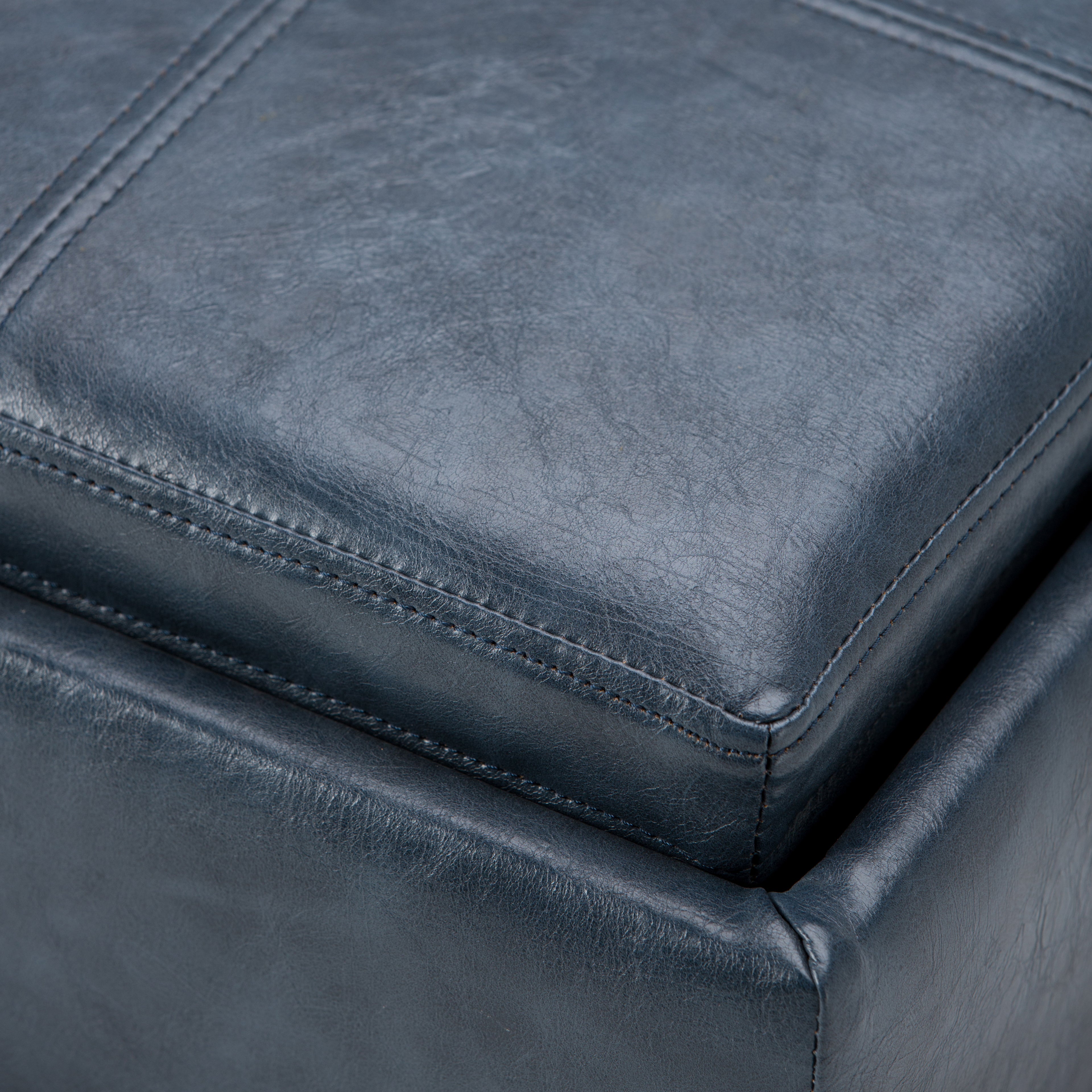 Rockwood 17 Inch Wide Cube Storage Ottoman with Tray in Denim