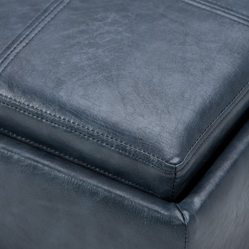 Rockwood 17 Inch Wide Cube Storage Ottoman with Tray in Denim