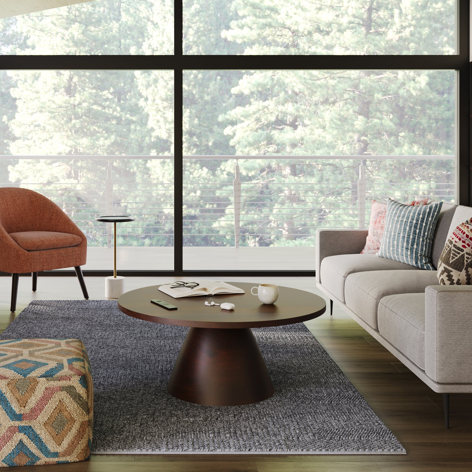 Winnie 30 Inch Wide Modern Solid Acacia Round Pedestal Coffee Table