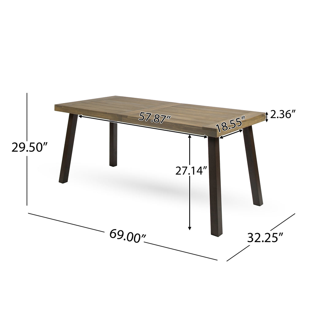 Della Outdoor Acacia Wood Dining Table with Metal Legs