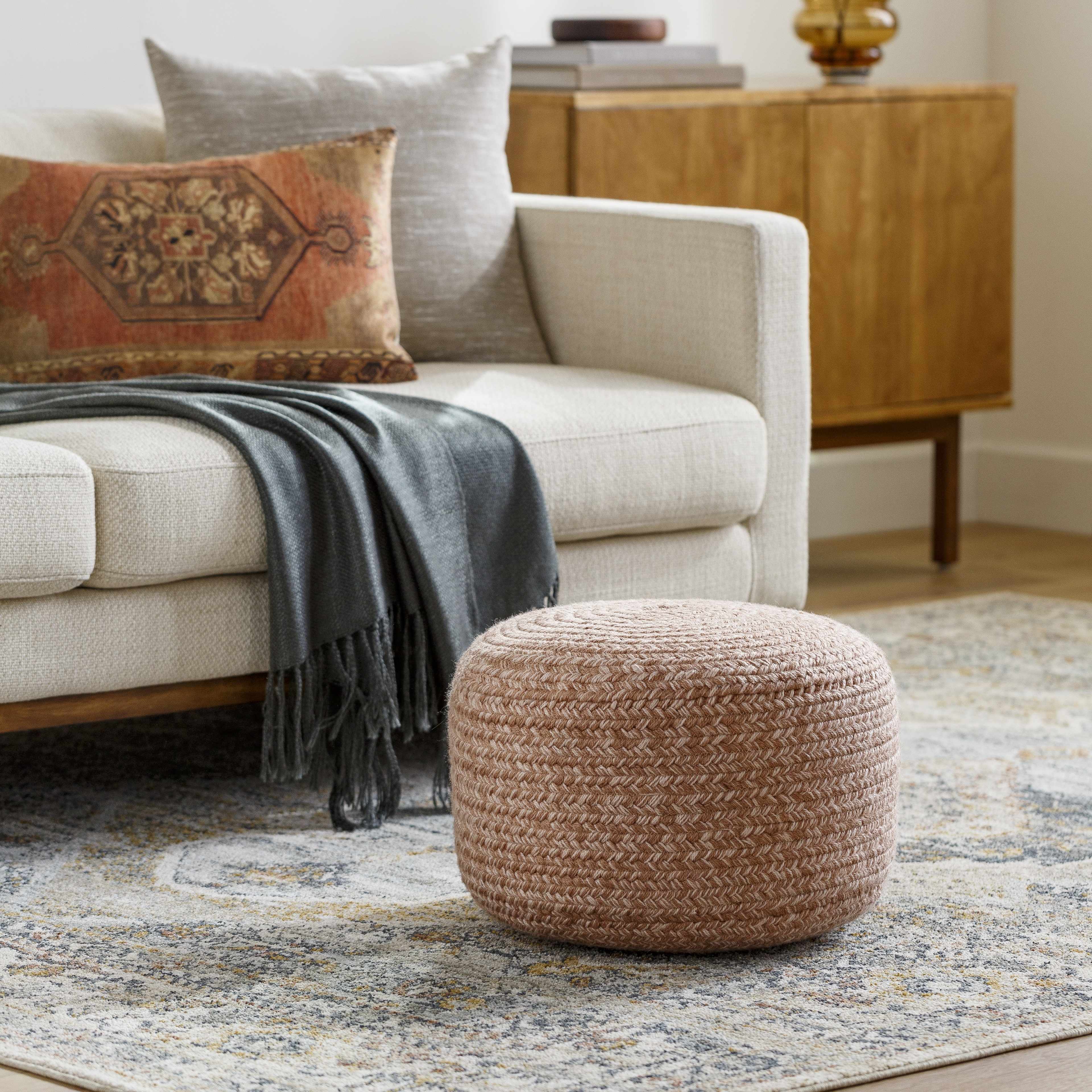 Tonanitla Natural Fiber Blush Knitted Outdoor Pouf
