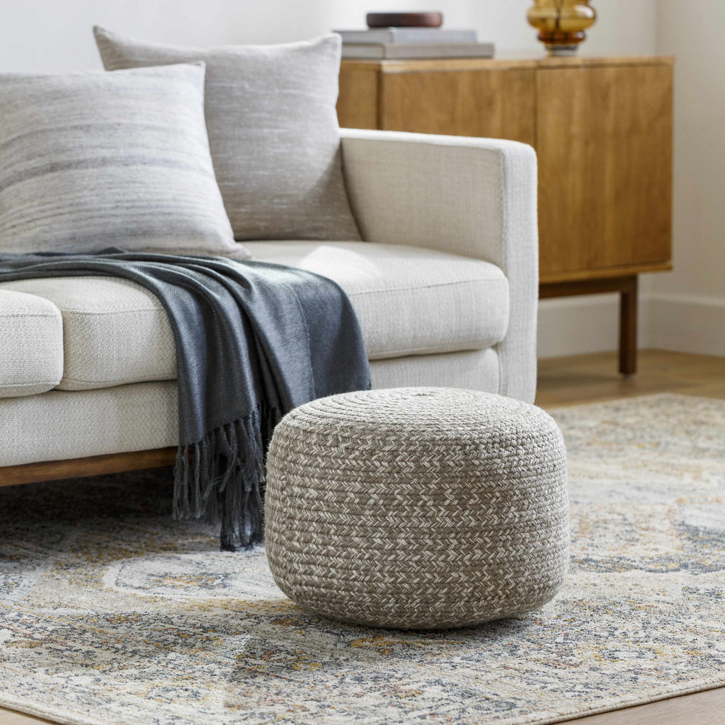 Tonanitla Natural Fiber Light Gray Knitted Outdoor Pouf