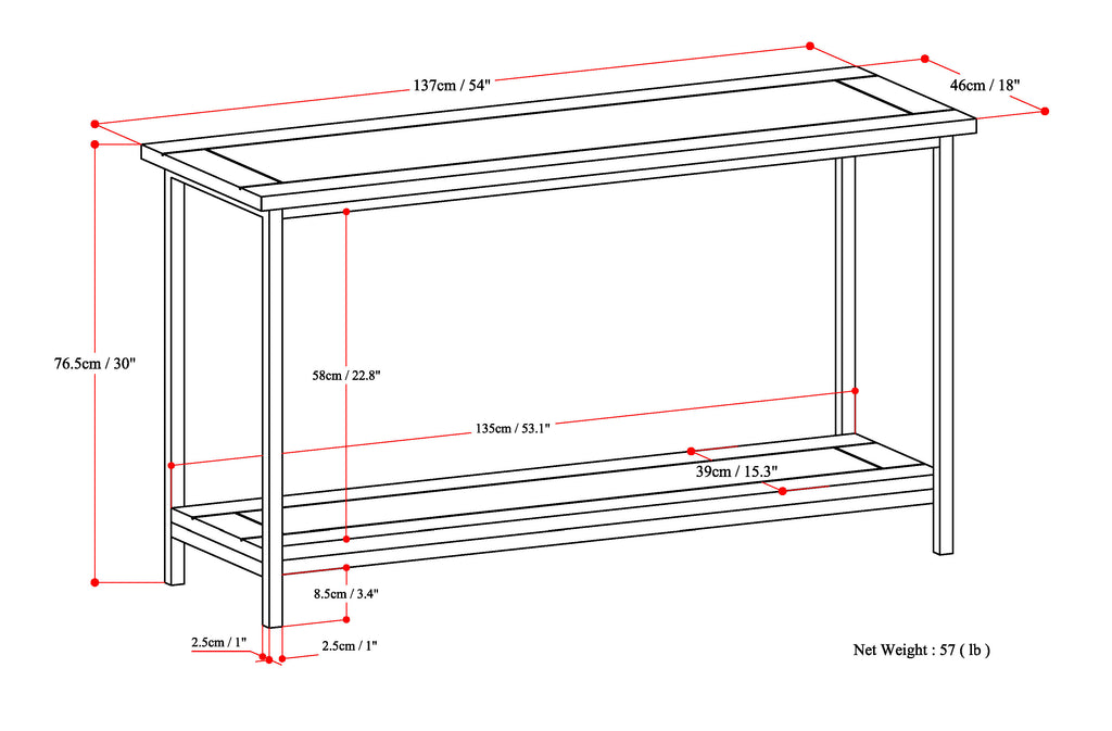 Skyler 54 Inch Wide Solid Mango Wood Console Sofa Table in Dark
