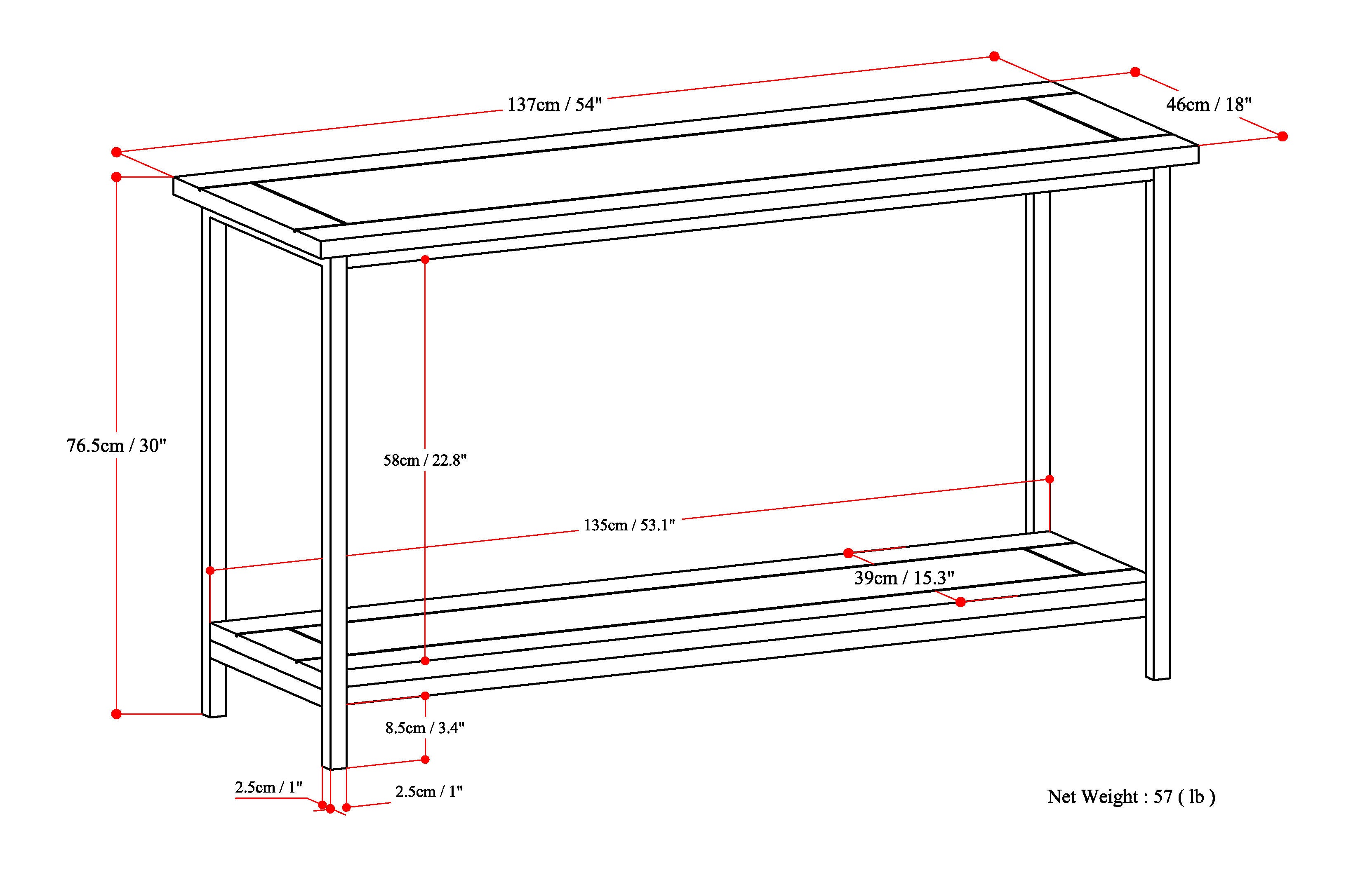 Skyler 54 Inch Wide Solid Mango Wood Console Sofa Table in Dark