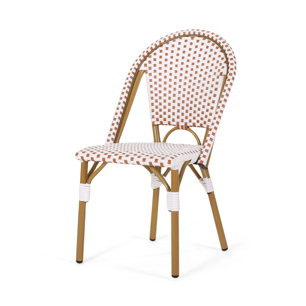 Outdoor PE Rattan and Aluminum French Bistro Chairs, Set of 2