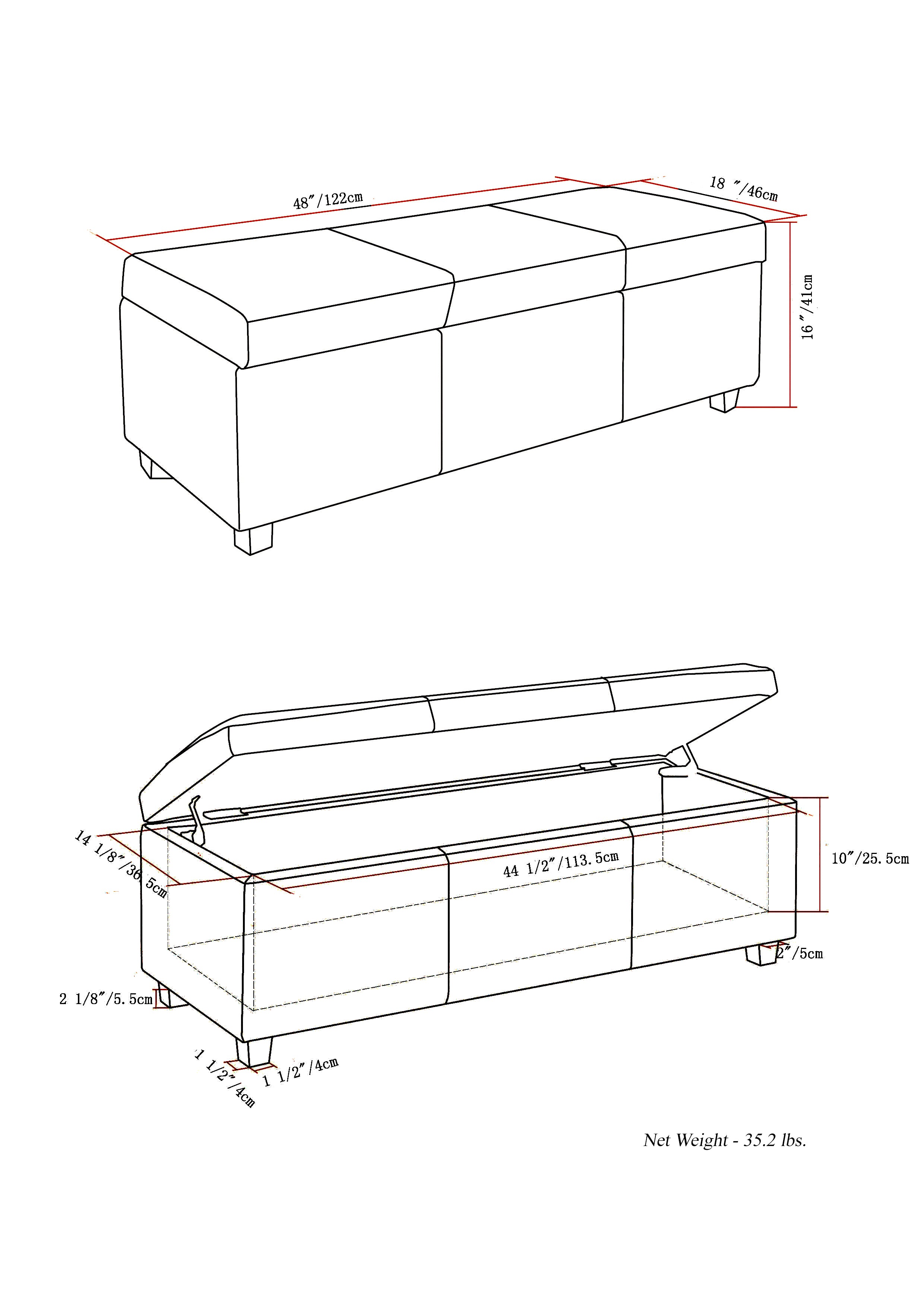 Avalon 48 Inch Wide Storage Ottoman Bench in Dark