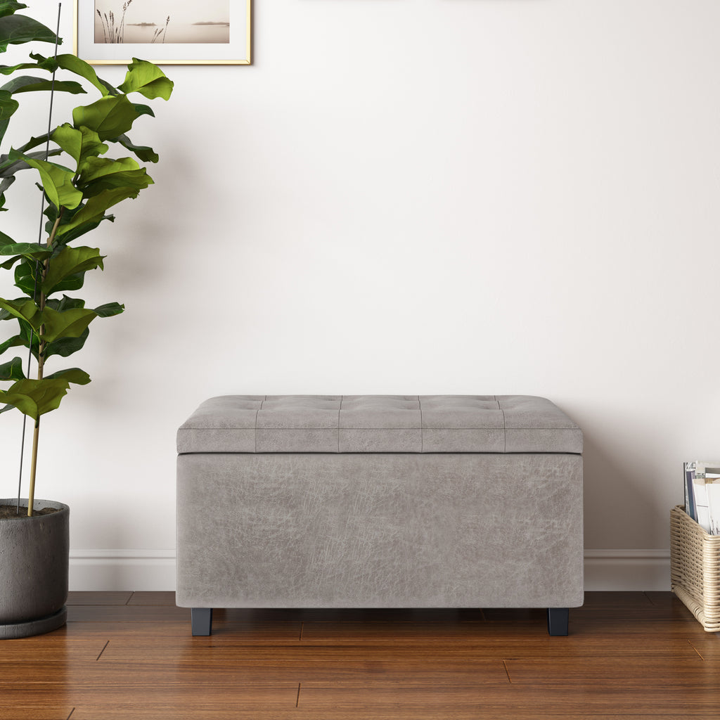 Cosmopolitan 34 Inch Wide Storage Ottoman in Distressed