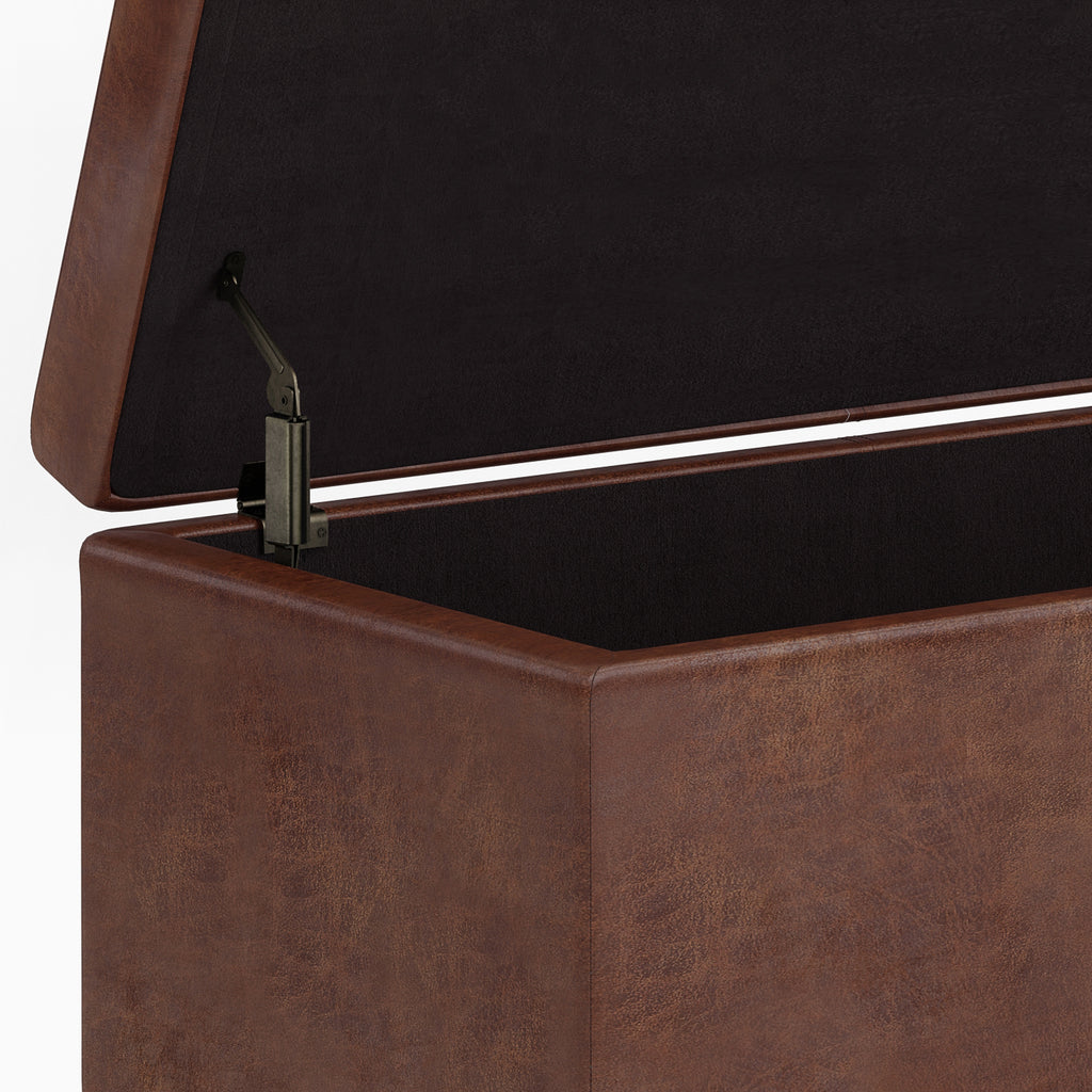 Avalon 54 Inch Wide Extra Large Storage Ottoman Bench in Distressed Saddle