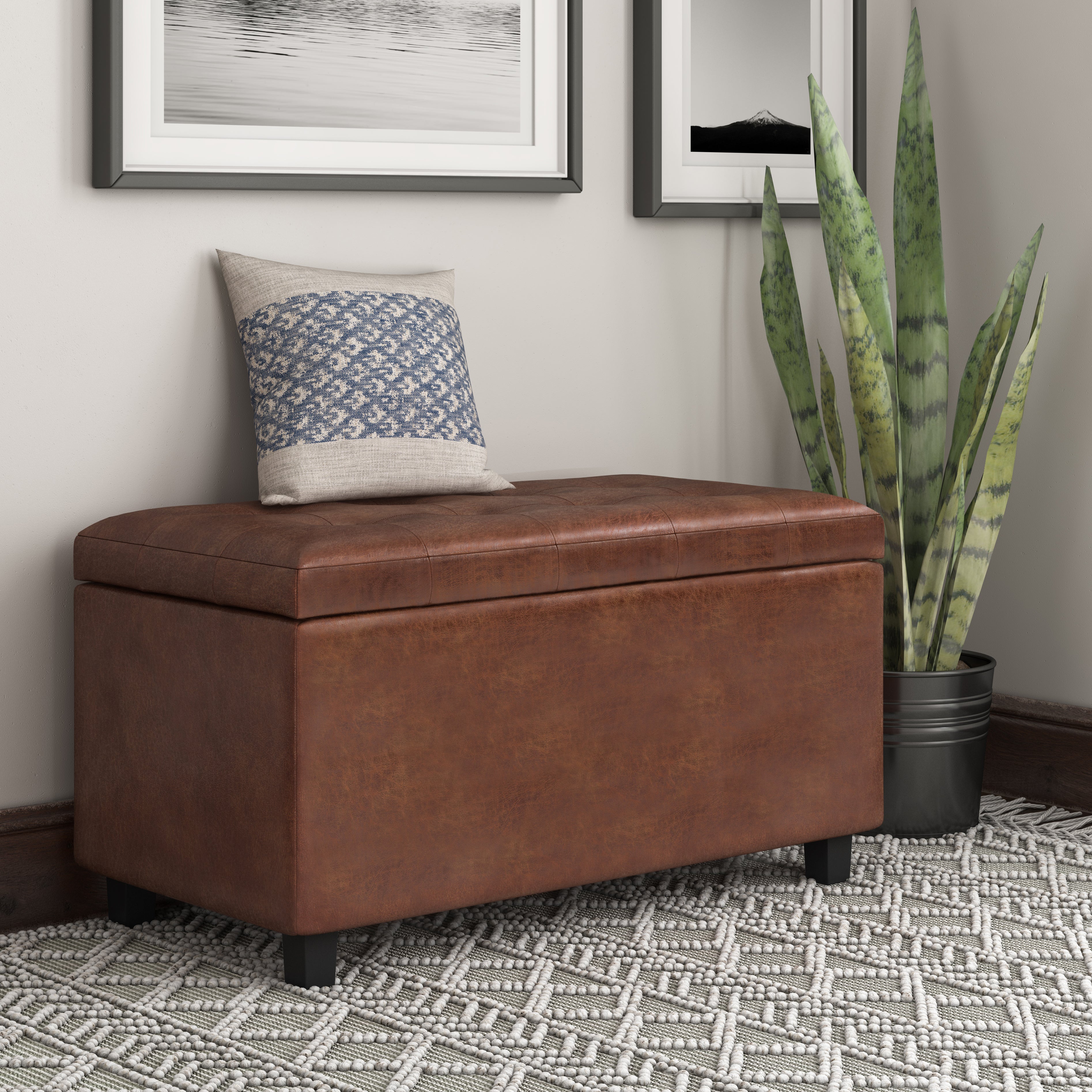 Cosmopolitan 34 Inch Wide Storage Ottoman in Distressed Saddle