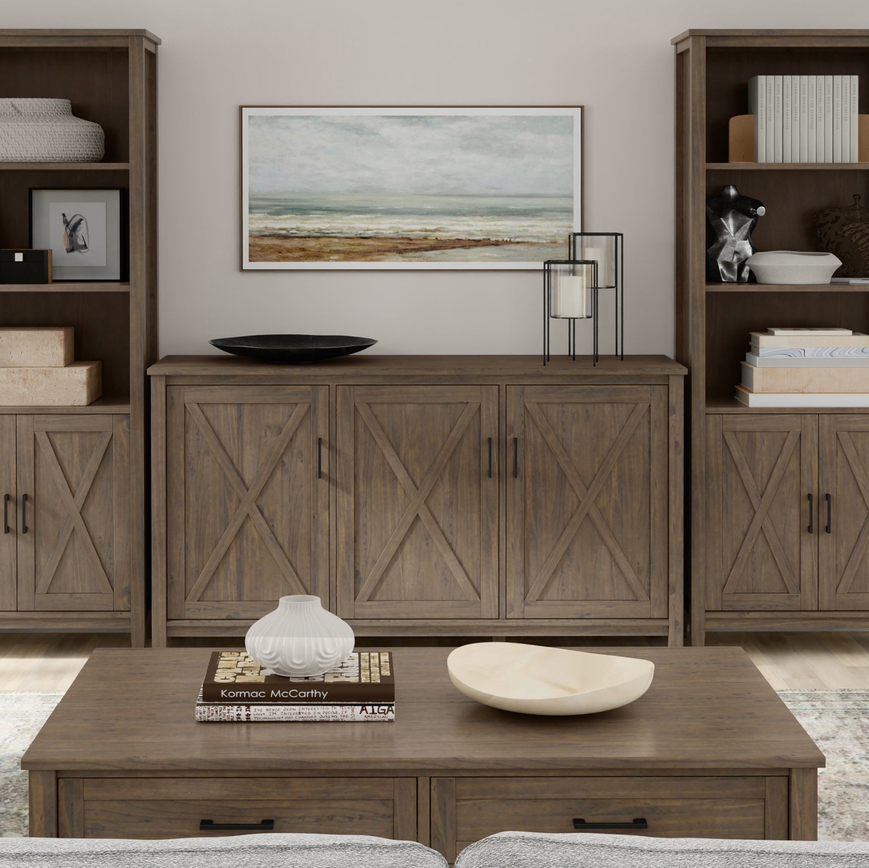 Ela 60 Inch Wide Solid Wood Storage Cabinet in Smoky