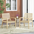Outdoor Wicker and Acacia Wood Club Chairs, Set of 2