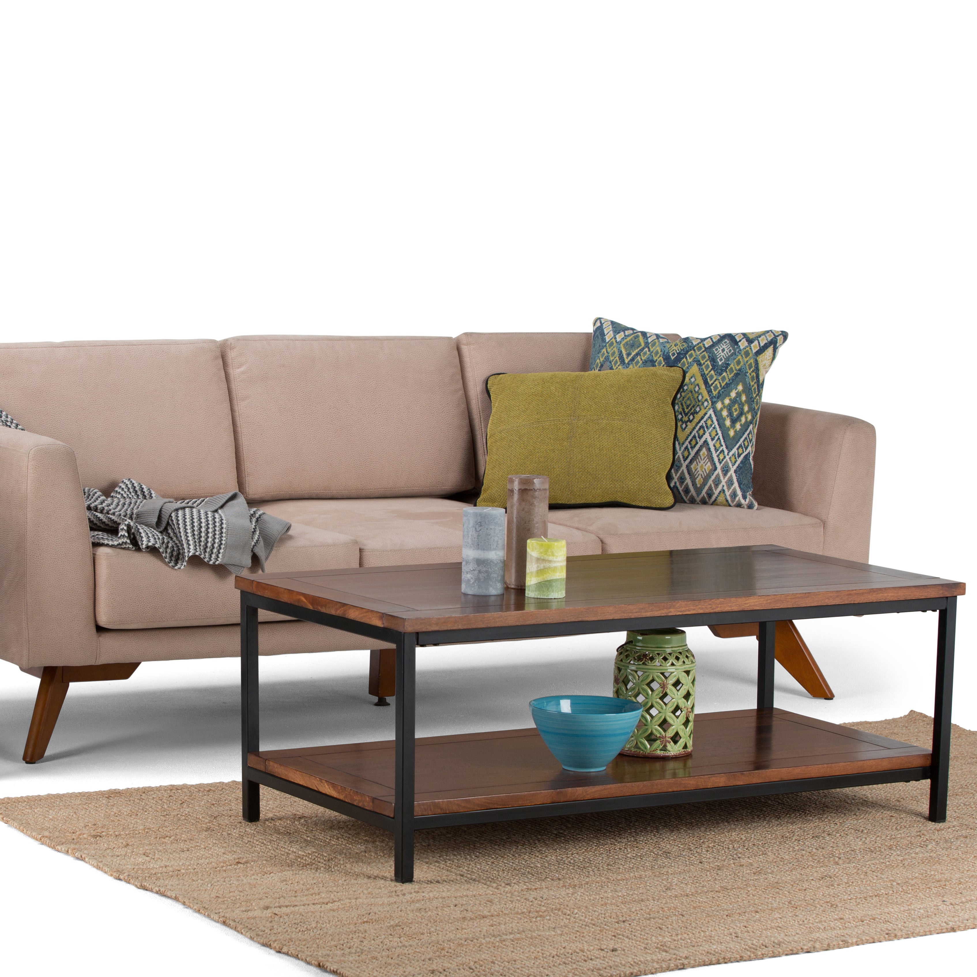 Skyler 48 Inch Wide Solid Mango Wood Coffee Table in Dark