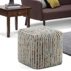 Zoey 18 Inch Wide Cube Pouf in Multi-Color Wool and Cotton