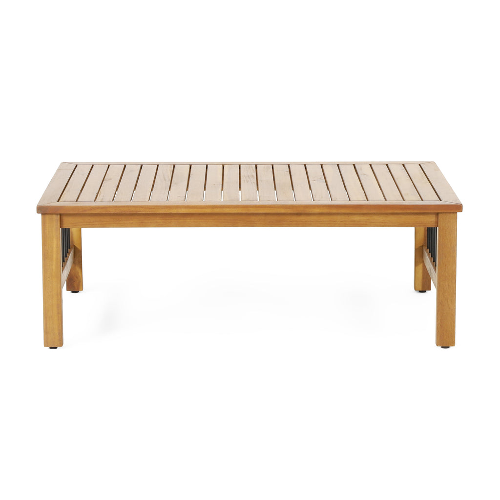 Outdoor Acacia Wood and Iron Loveseat and Coffee Table Set