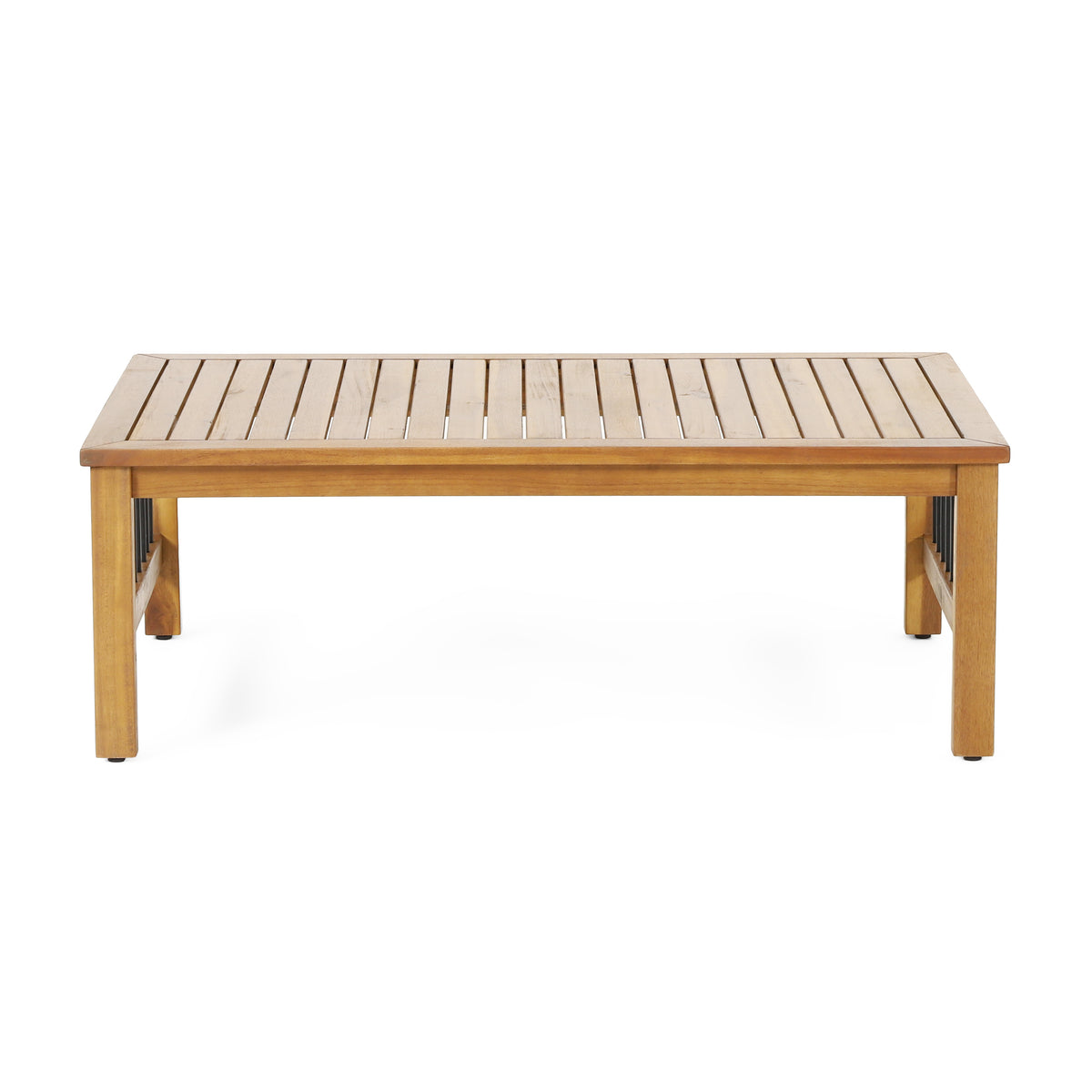 Outdoor Acacia Wood and Iron Loveseat and Coffee Table Set