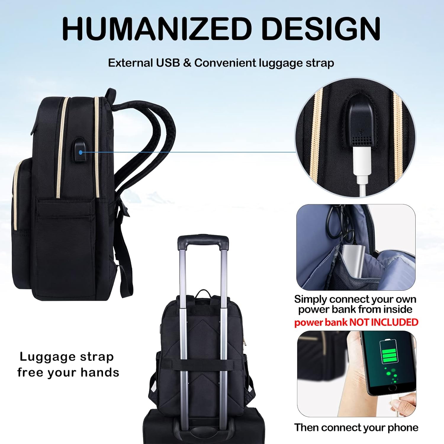 Waterproof Laptop Backpack 15.6 Inch with USB Charging Port Travel Bag