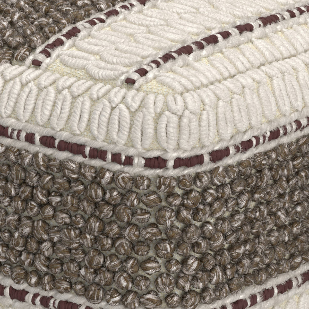 Grady 18 Inch Wide Square Pouf in Brown/Natural Handloom Wool and Cotton