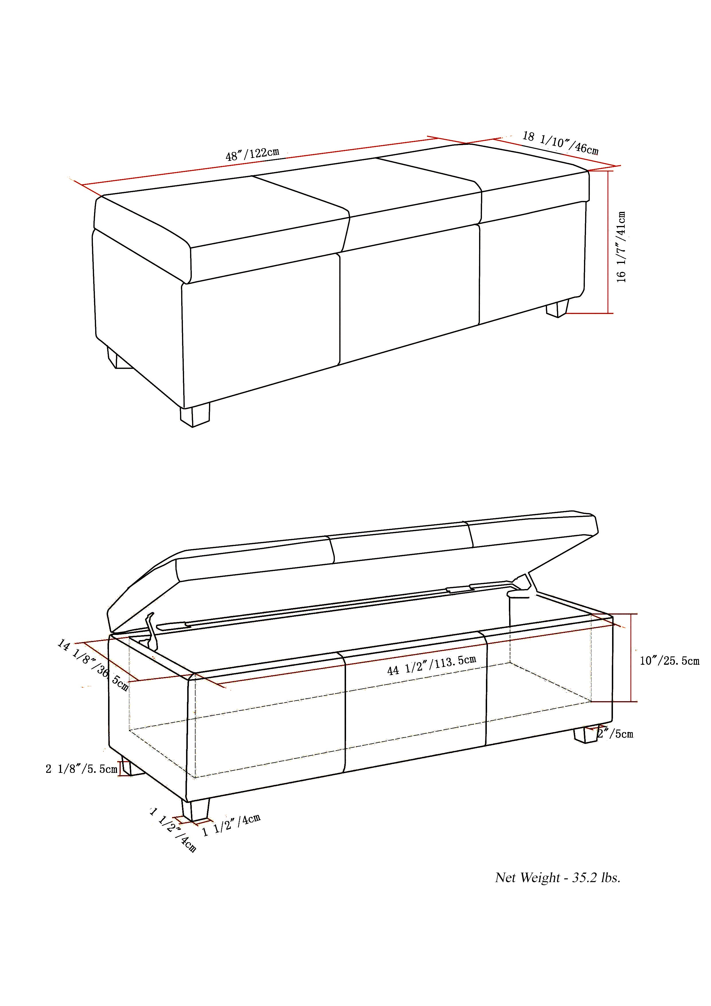 Avalon 48 Inch Wide Storage Ottoman Bench in Stone