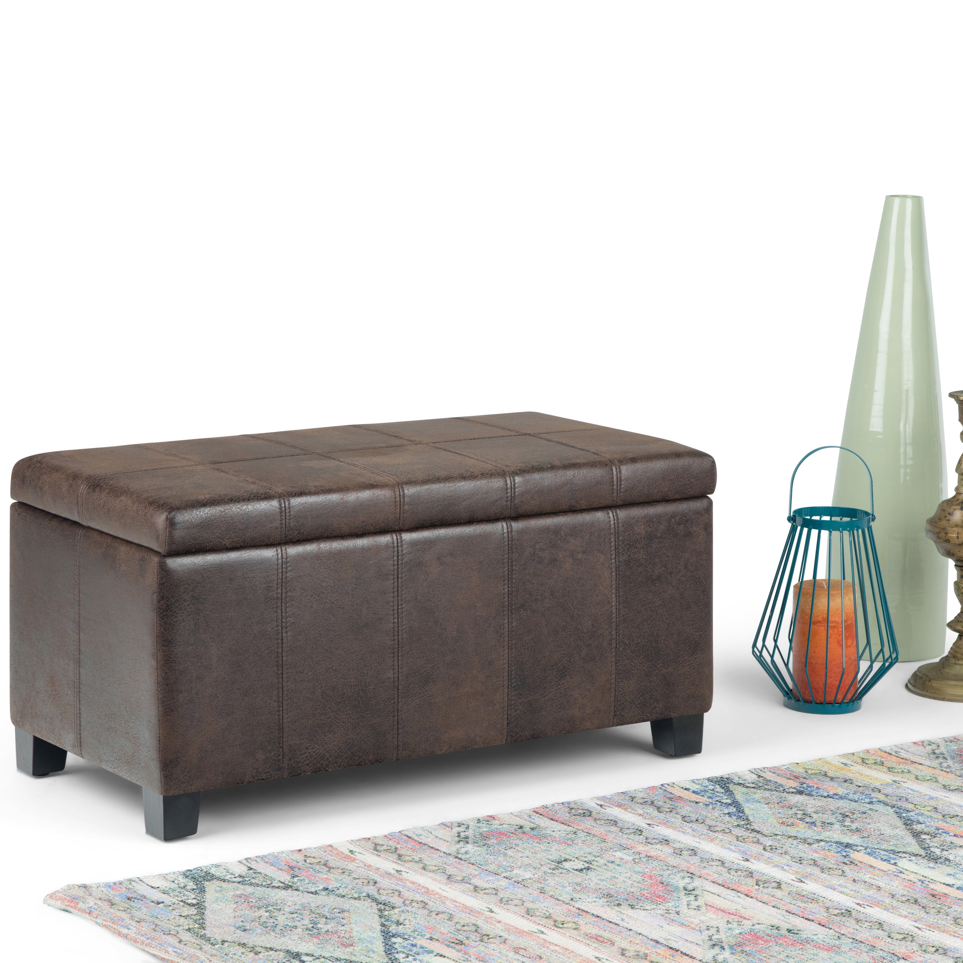 Dover 36 Inch Wide Storage Ottoman Bench in Distressed