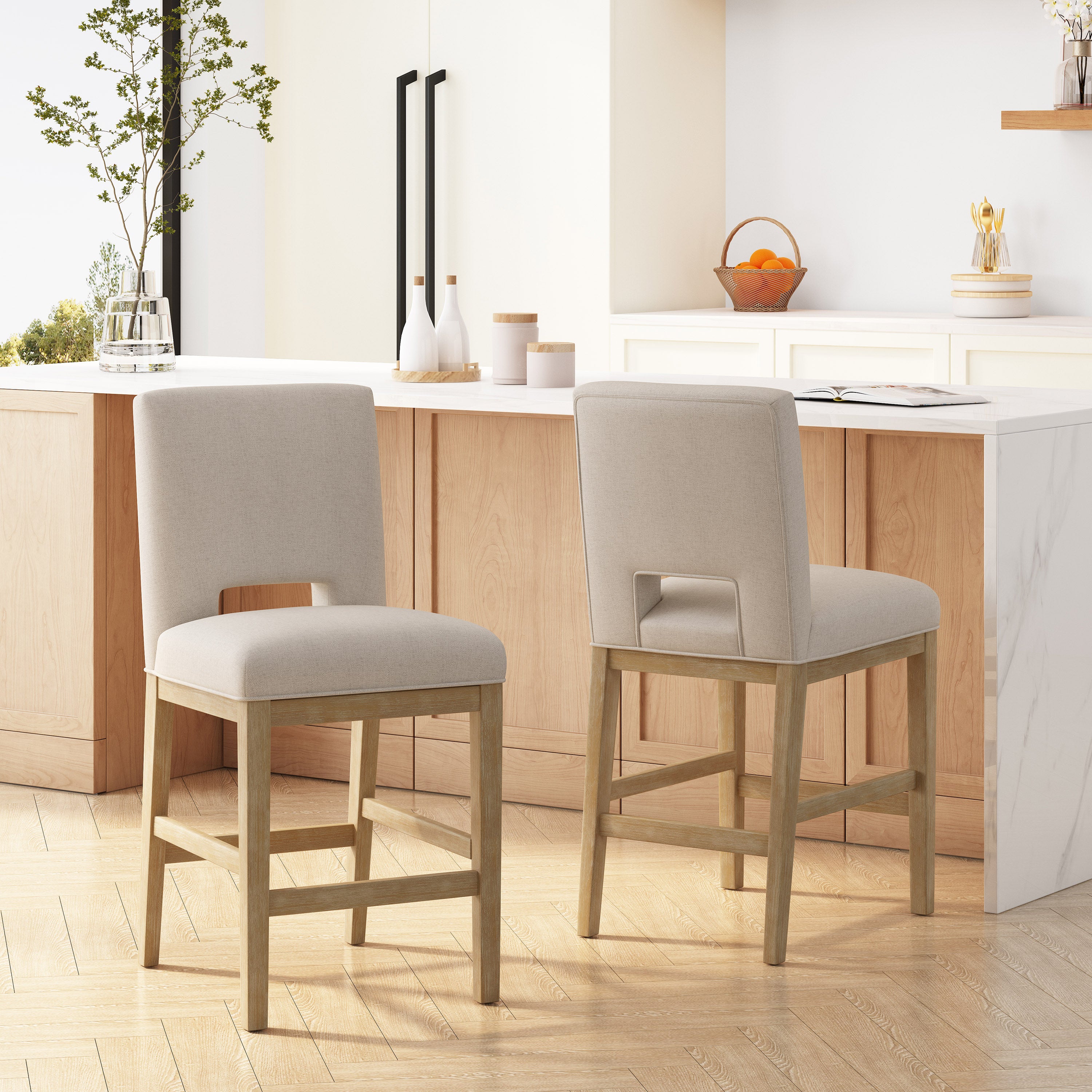 27 Inch Counter Stools, Set of 2, Fabric