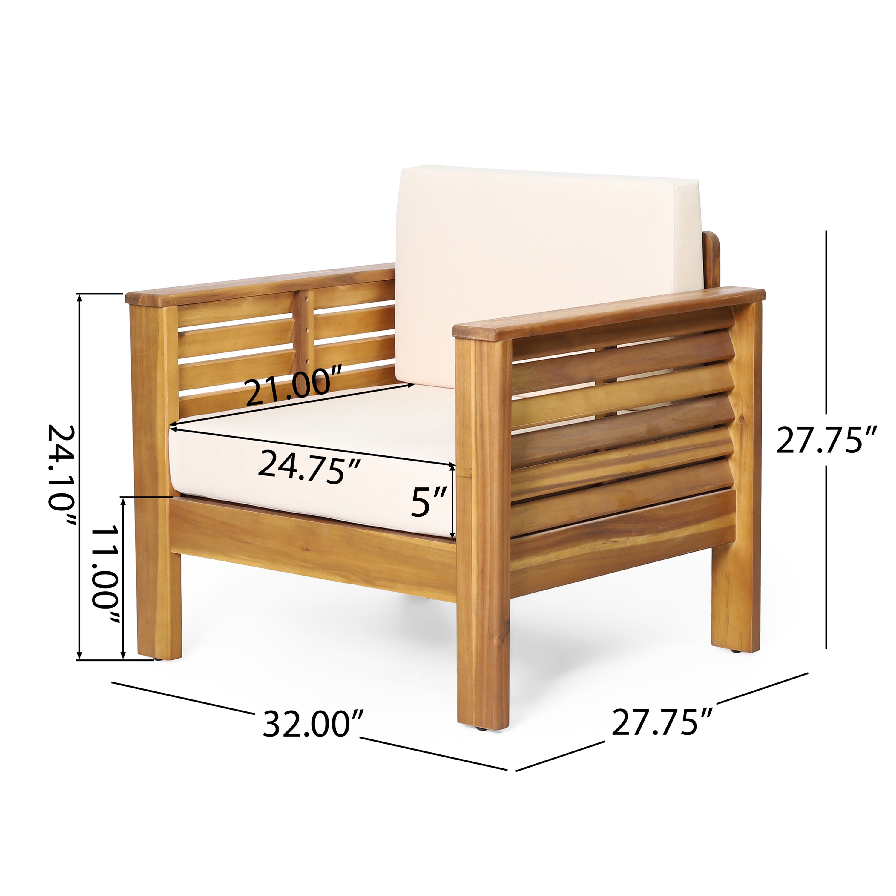 Outdoor Acacia Wood Club Chairs with Cushions