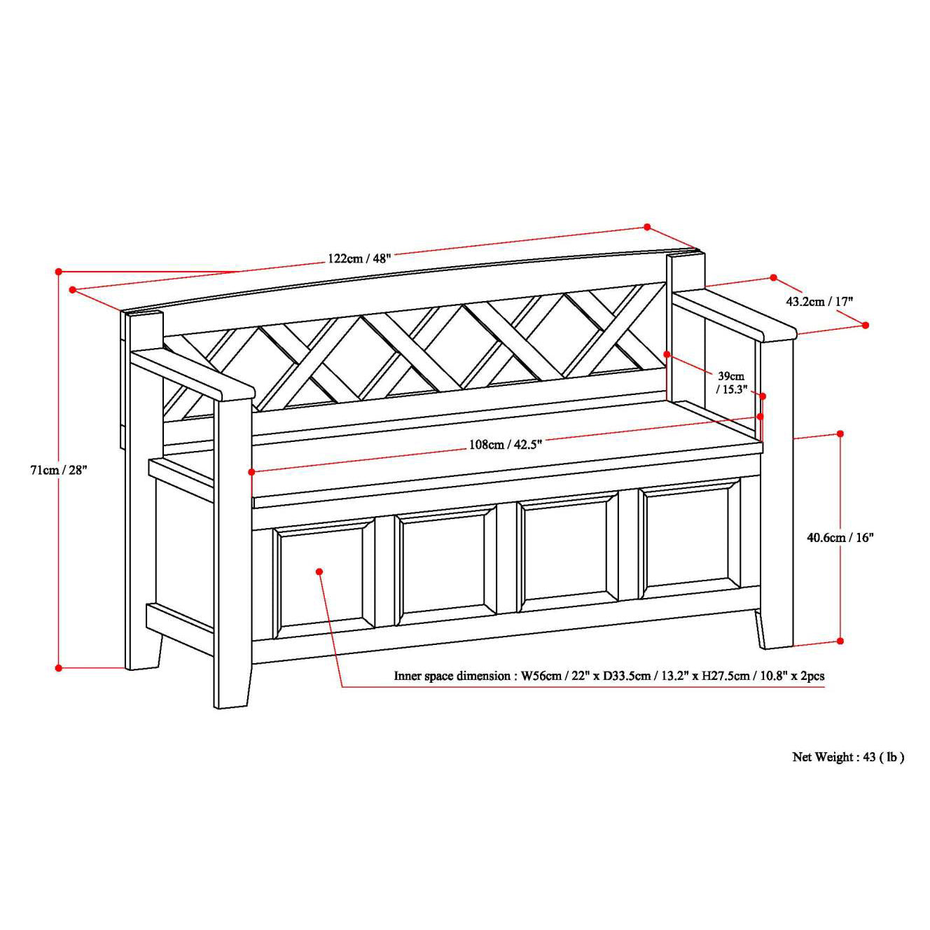 Amherst Solid Wood Entryway Storage Bench in Fog