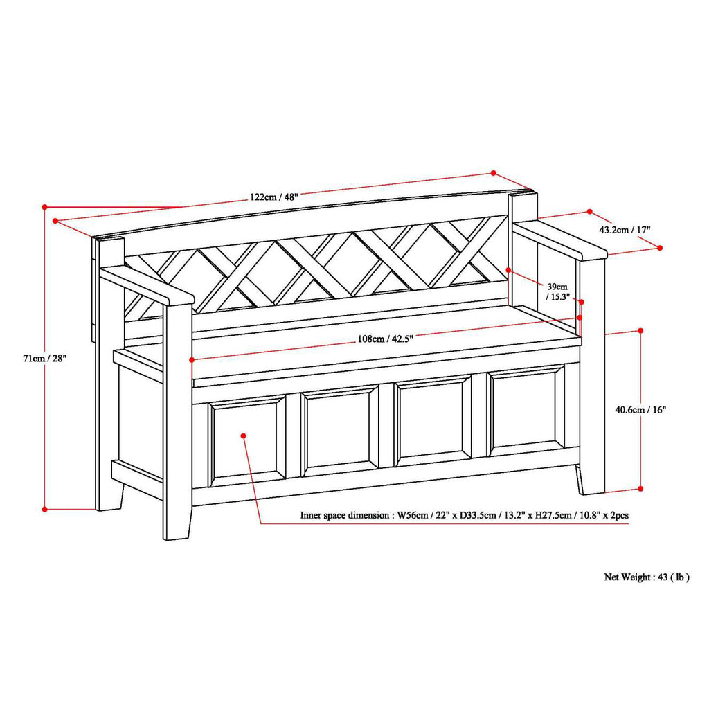 Amherst Solid Wood Entryway Storage Bench