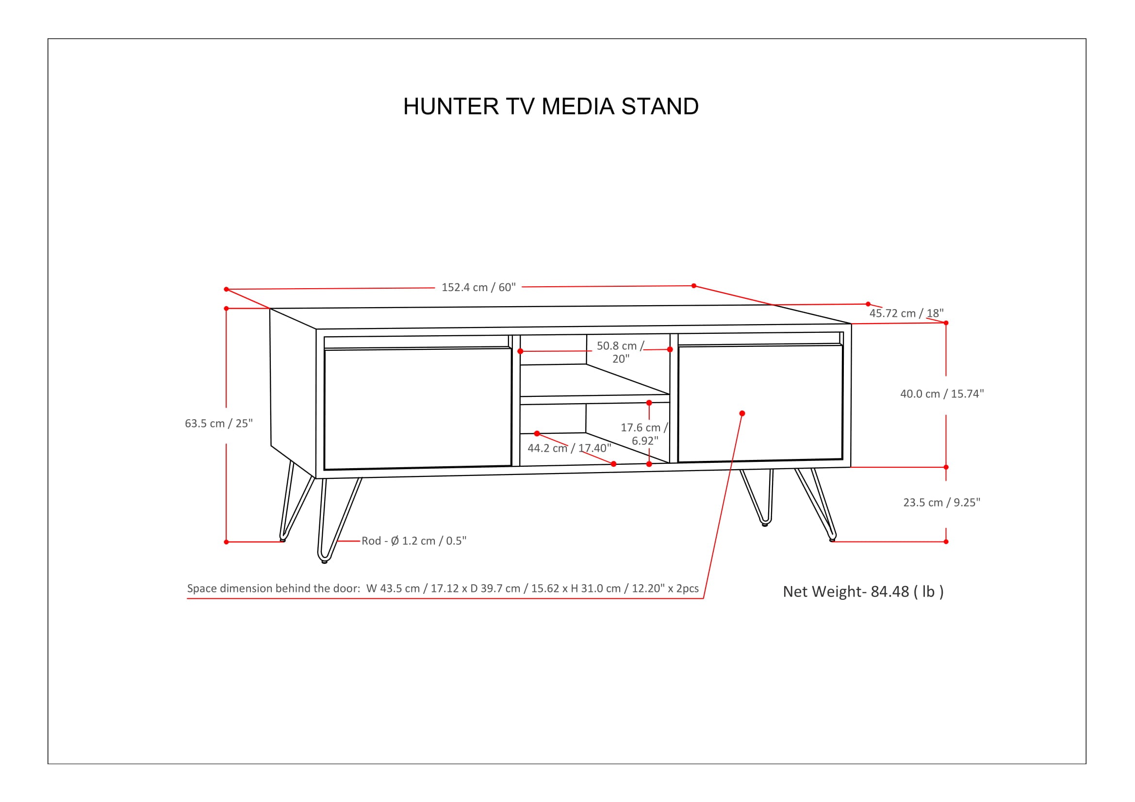 Hunter 60 Inch Wide Solid Mango Wood TV Stand in Urban