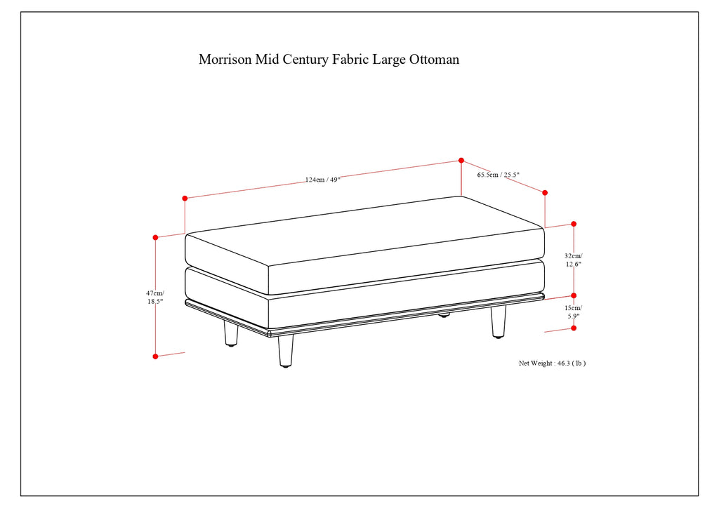 Morrison Large Rectangular Ottoman in Mist