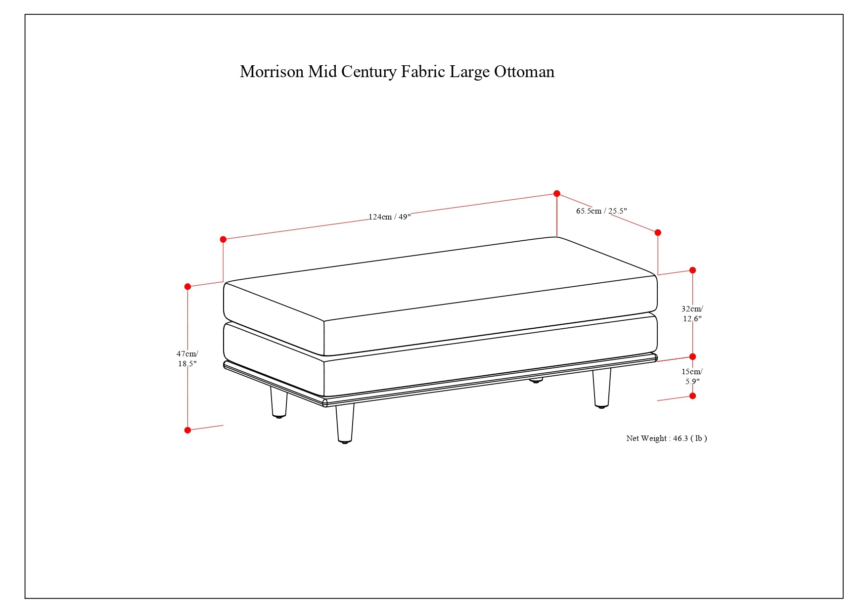 Morrison Large Rectangular Ottoman in Mist