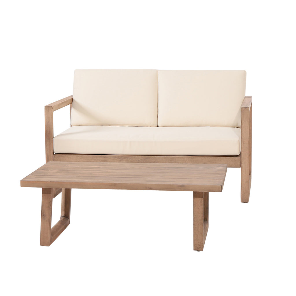 Outdoor Acacia Wood Loveseat and Coffee Table Set