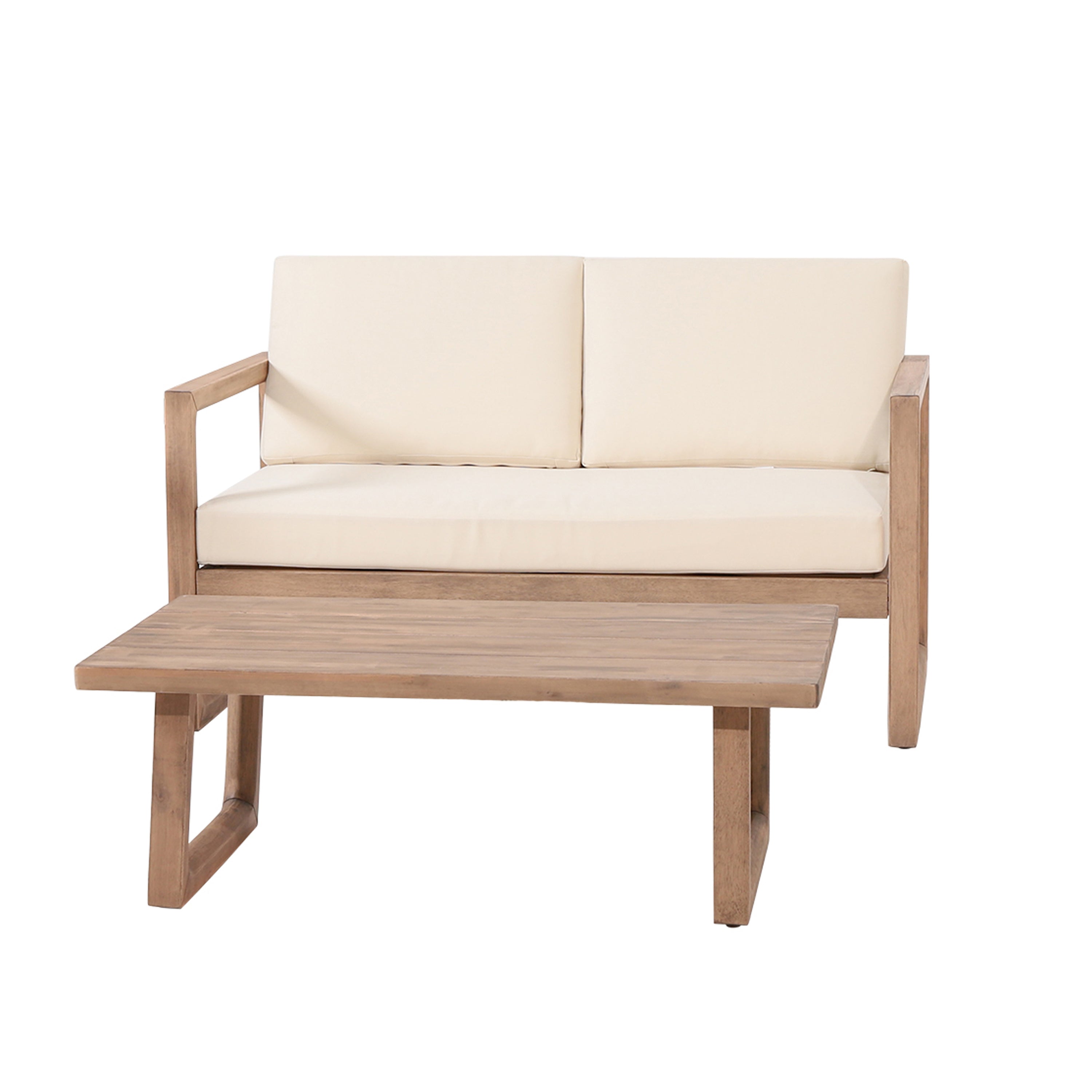 Outdoor Acacia Wood Loveseat and Coffee Table Set