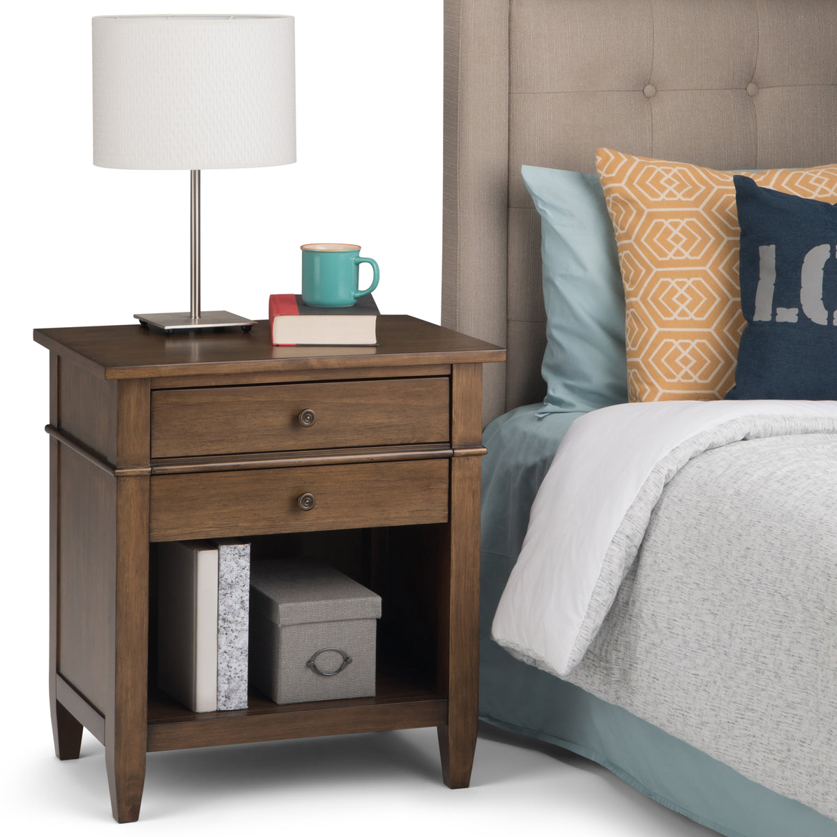 Carlton 24 Inch Wide Solid Wood Bedside Table in Rustic