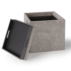 Rockwood 17 Inch Wide Cube Storage Ottoman with Tray in Distressed