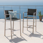 Outdoor Rust-Proof Aluminum Barstools with PE Rattan Seat - Set of 2