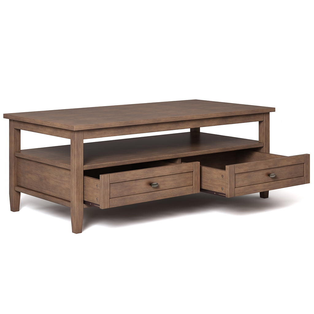 Warm Shaker Solid Wood 48 Inch Wide Transitional Coffee Table in Rustic