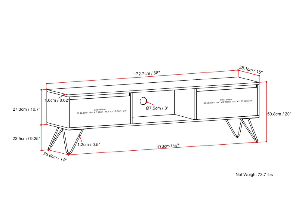 Hunter 68 Inch Wide Solid Mango Wood TV Stand