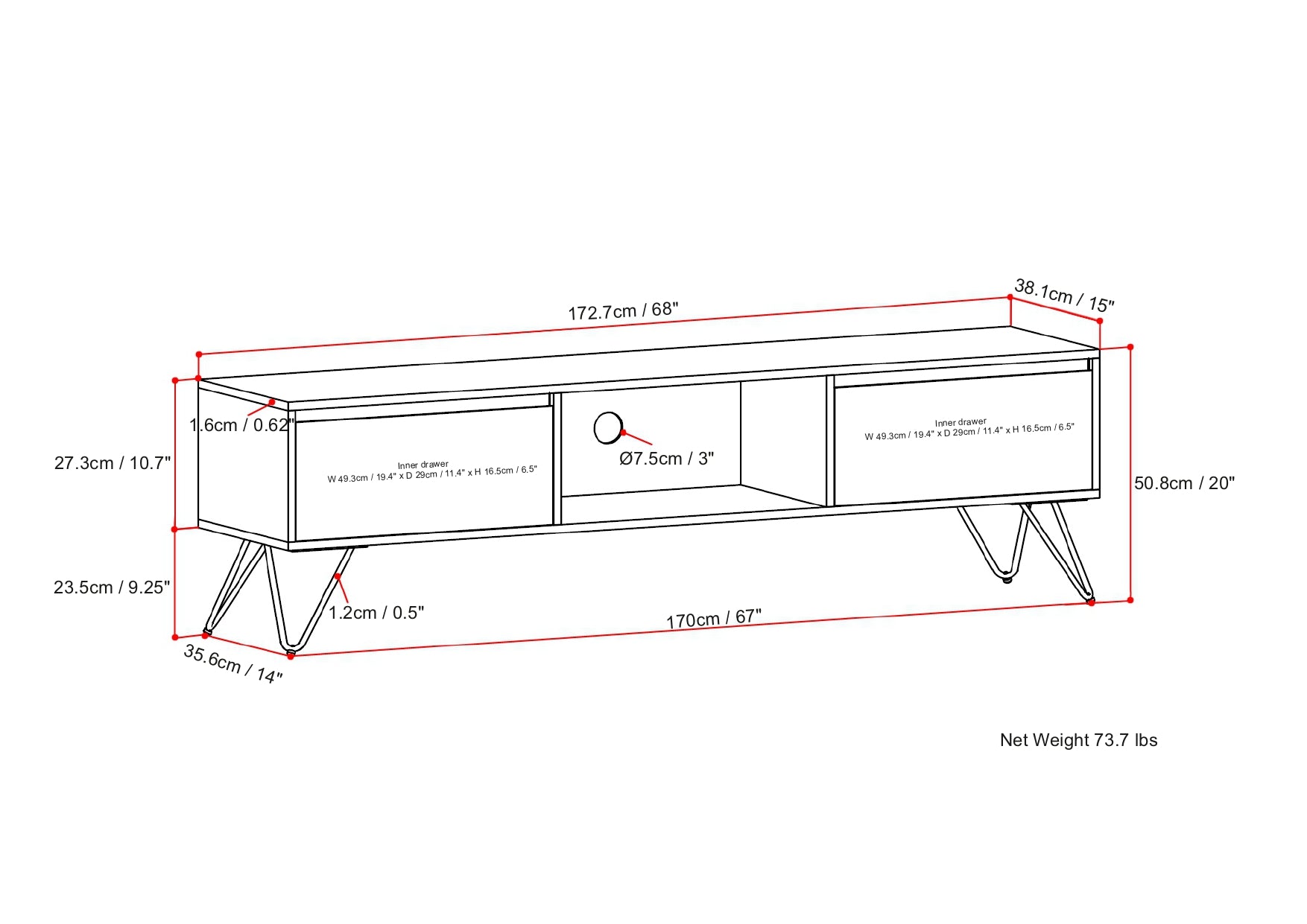 Hunter 68 Inch Wide Solid Mango Wood TV Stand