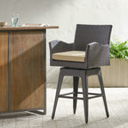 Modern Outdoor Multi-Brown Wicker Swivel Barstool with Tapered Legs