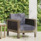 Outdoor Acacia Wood Club Chair with Wicker Accents