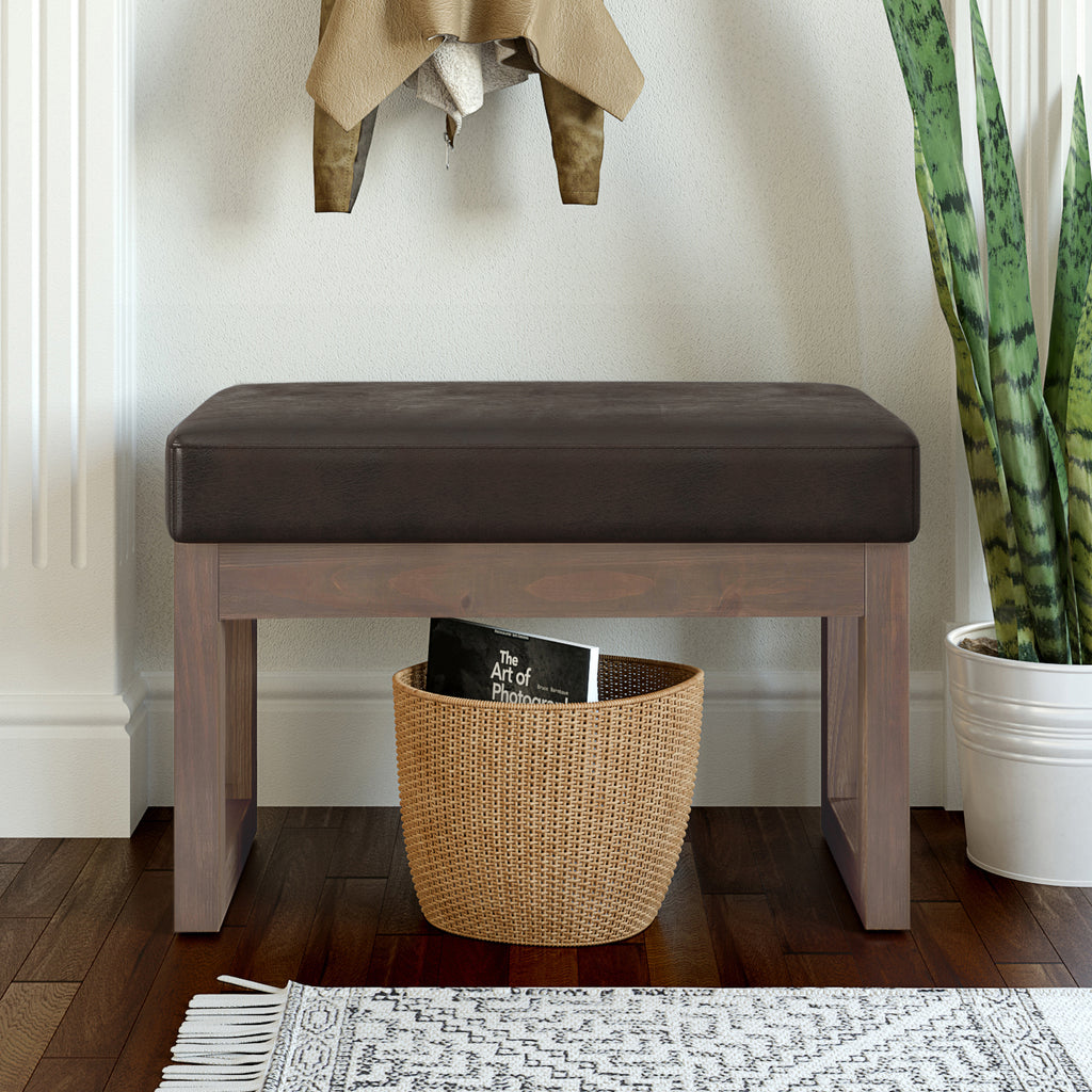 Milltown 27 Inch Wide Solid Wood Footstool Small Ottoman Bench